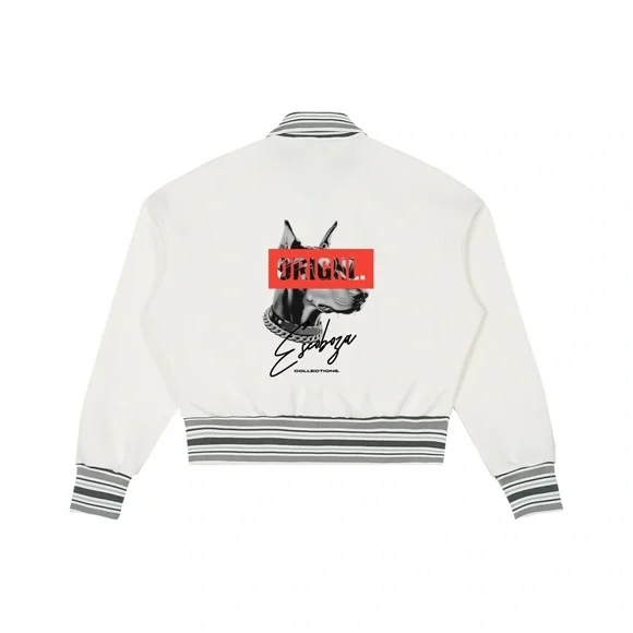 Doberman Dog Cool Hip Hop Trap White Jacket with Graphic and Striped ORIGNL™